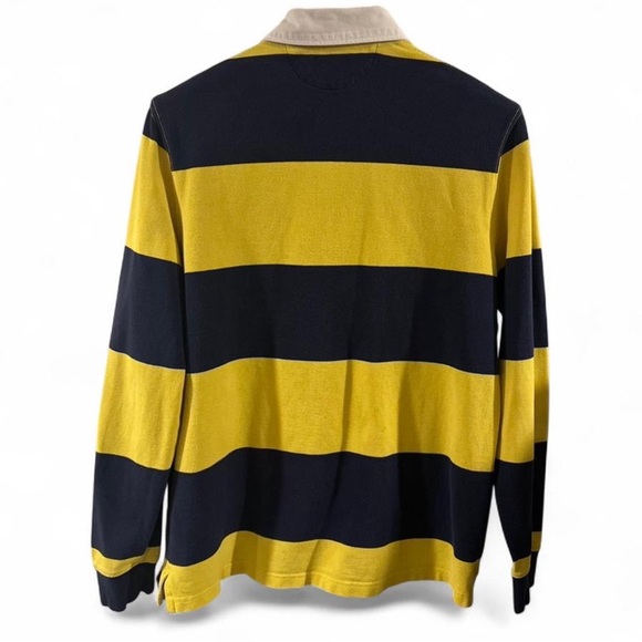 Y2K Men’s Polo Ralph Lauren Striped Yellow/Navy Rugby Polo Shirt Size Medium - Picture 4 of 6